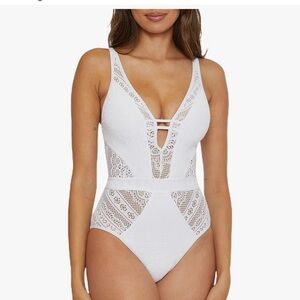 Becca Swimwear White Crochet Lace One-Piece Swimsuit